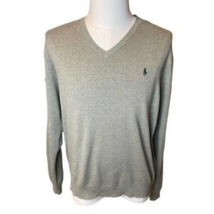 Ralph Lauren Polo XL Pima Cotton V-Neck Long Sleeve Gray Sweater